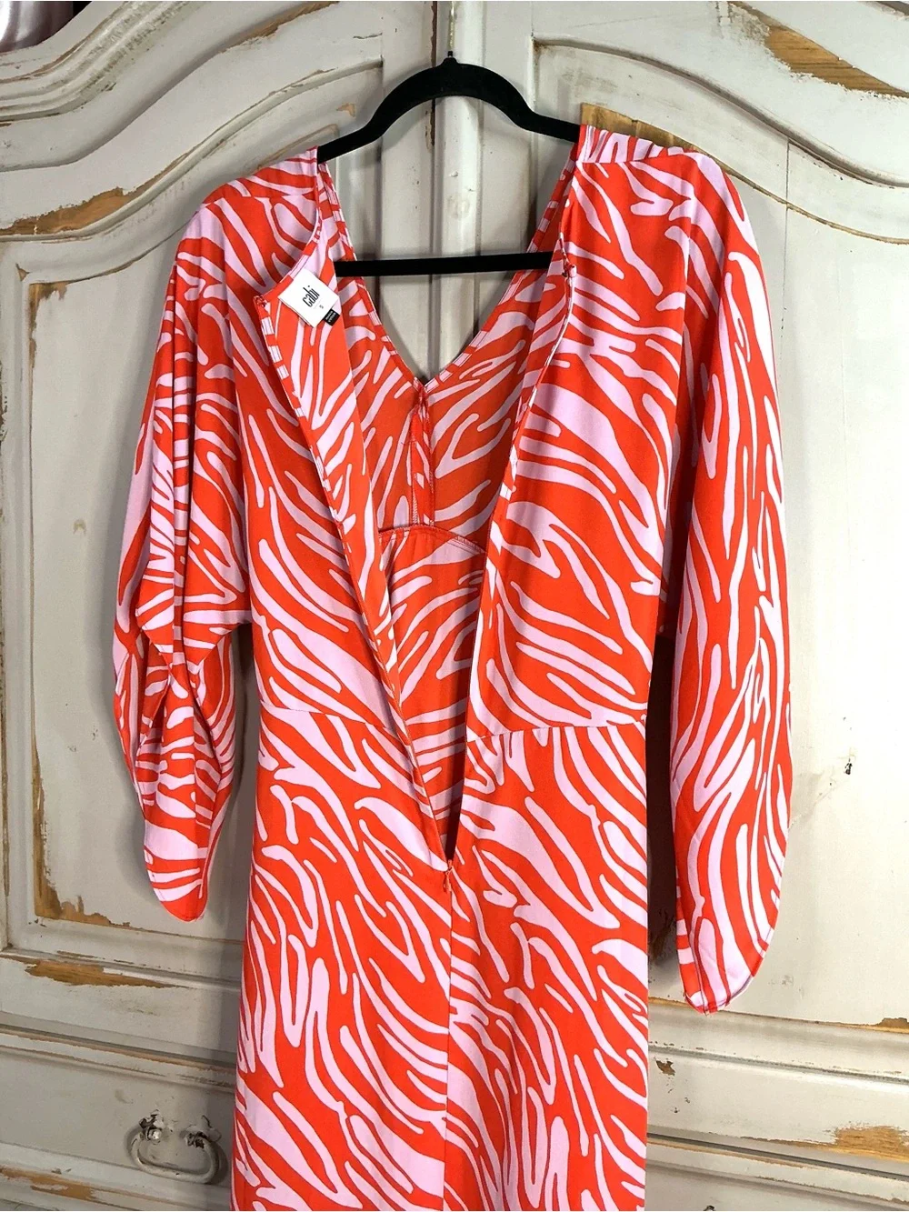 CAbi | Saunter Coral and Lavender Wrap Style Zebra Print Midi Dress Size Small